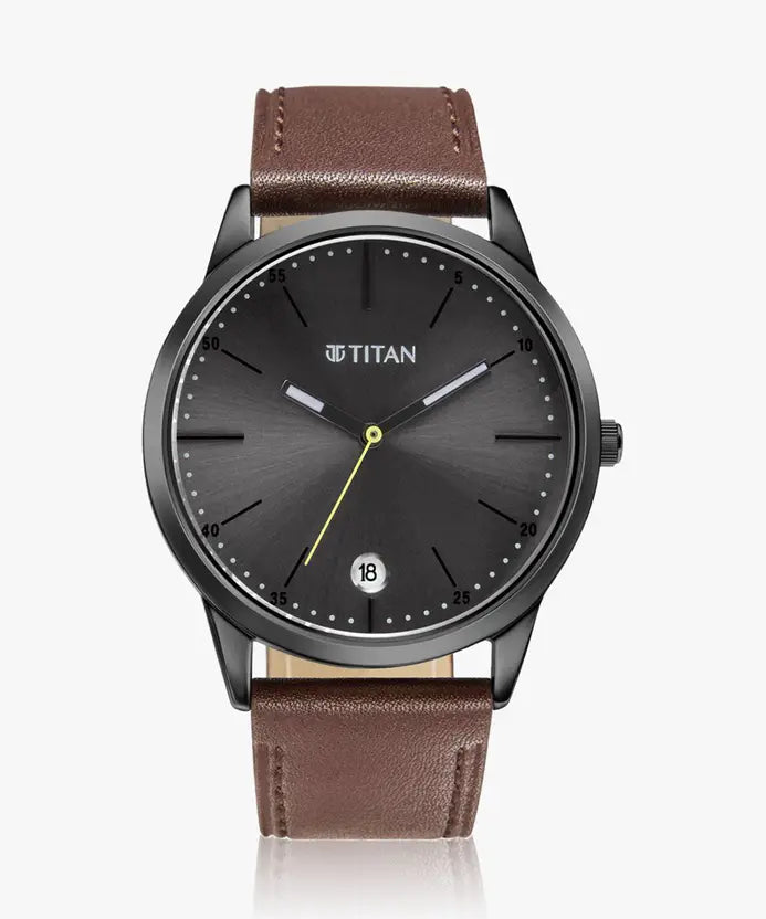Titan Classique Neo Black Dial Men's Leather Watch – 1806QL01