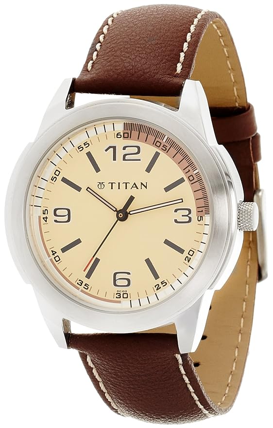 Titan Tagged Beige Dial Men's Leather Watch – 1585SL02