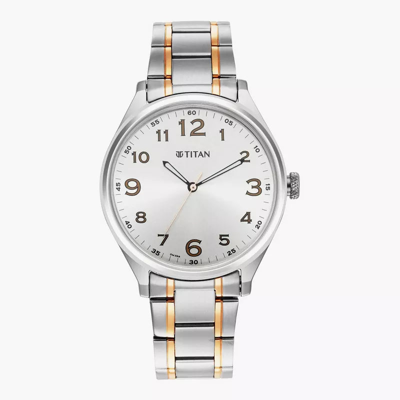 Titan Silver & Rose Gold Men's Steel Watch – 1802KM01
