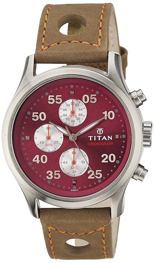 Titan Octane Wine Dial Men's Leather Watch – 1634SL03