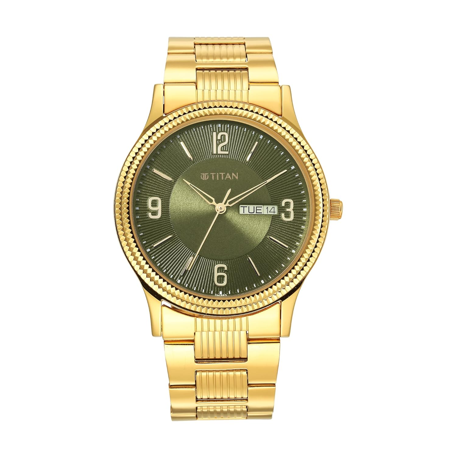 Titan Karishma Green Dial Men's Day-Date Gold Steel Watch – 1650YM08